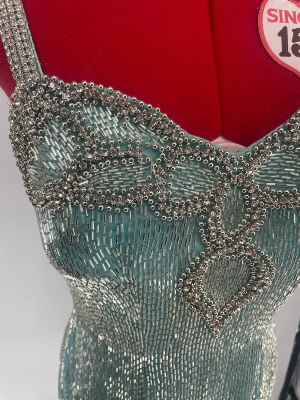 Temptations Sherri Hill Aqua Blue Heavily Beaded Mini Cocktail / Pageant Dress - Picture 12 of 17